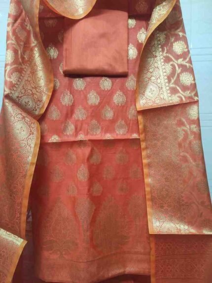 DARK ORANGE COLOUR BANARSI SILK SUIT