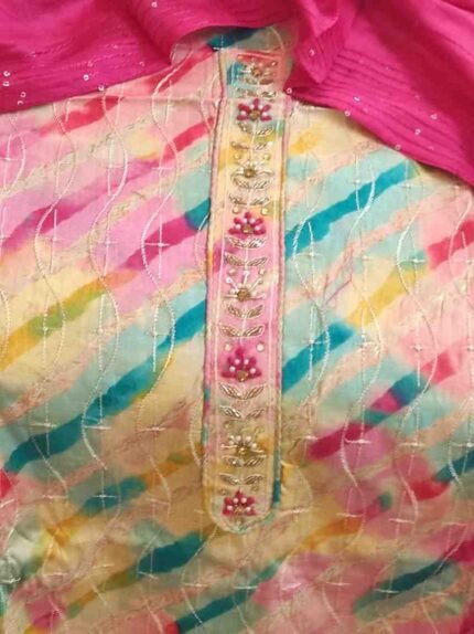 MULTI COLOUR PURE RAYON COTTON HAND EMBRIODERY WORK SUIT