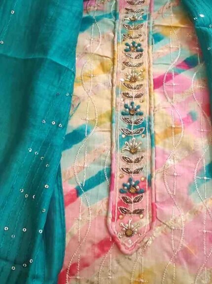 MULTI COLOUR PURE RAYON COTTON HAND EMBRIODERY WORK SUIT