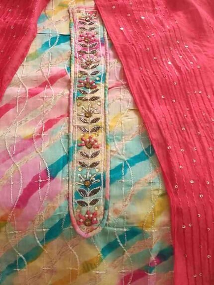 MULTI COLOUR PURE RAYON COTTON HAND EMBRIODERY WORK SUIT