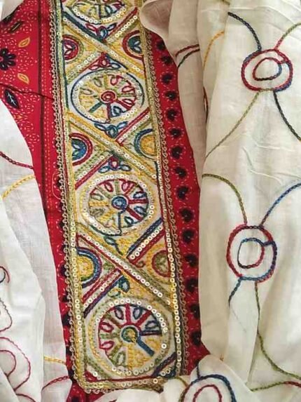 RED COLOUR PURE COTTON PRINTED AND EMBROIDED SUIT
