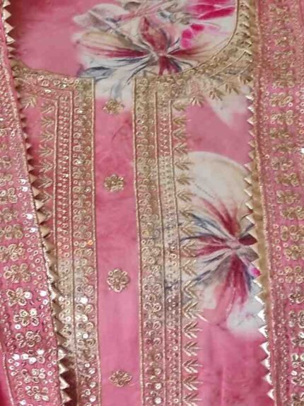 PINK COLOUR HEAVILY EMBRIODED PURE RAYON COTTON SUIT