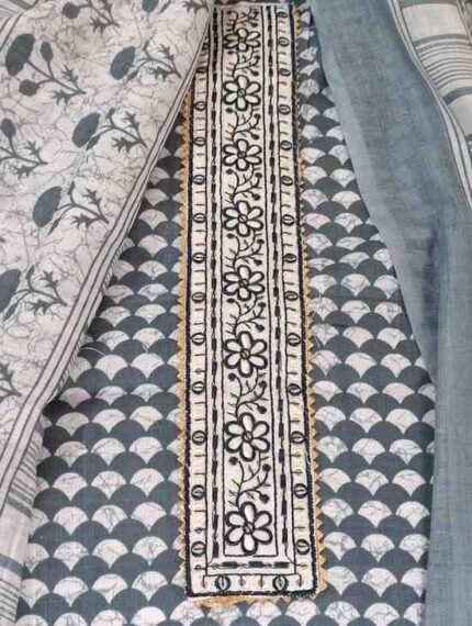 GREY COLOUR PURE COTTON EMBRIODED AND PRINTED SUIT