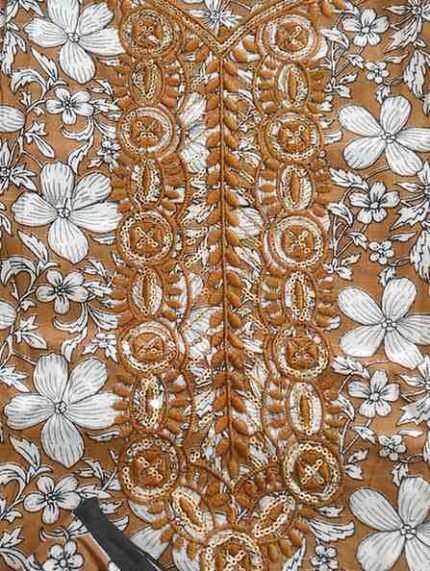 KHAKI YELLOW COLOUR PURE COTTON PRINTED AND EMBROIDED SUIT